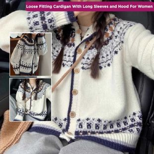 Loose Fitting Cardigan With Long Sleeves and Hood For Women