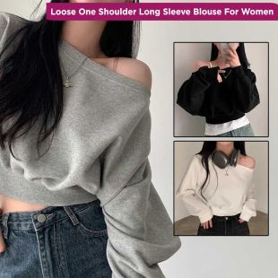 Loose One Shoulder Long Sleeve Blouse For Women