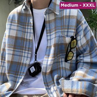 قميص بنقشة مربعات بتصميم Oversized للرجال