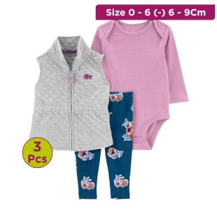 طقم ثلاث قطع مزخرف بالأزهار للبنات