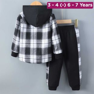 Hooded Plaid Pants and Sweatshirt Set for Boys
