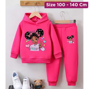 طقم سويتشيرت وبنطلون برسمة كرتونية للبنات