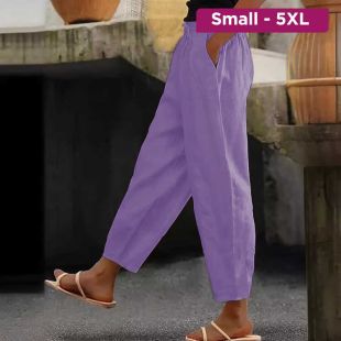 Elegant Plain Cotton Linen Leisure Pants for Women