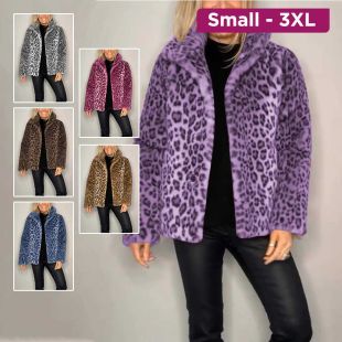 Long Sleeves Leopard Print Fur Winter Jacket For Women