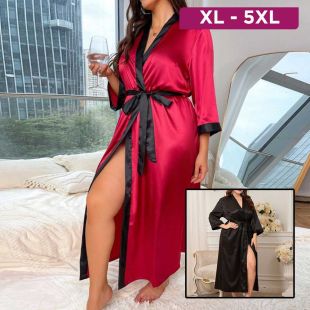 روب ساتان سادة فضفاض بأكمام طويلة للسيدات