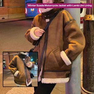 Winter Suede Motorcycle Jacket with Lamb Lint Lining