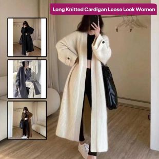 Long Knitted Cardigan Loose Look Women