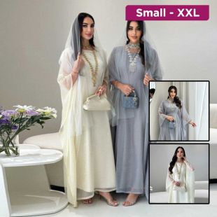 Sheer Sleeves Waist-Defined Abaya for Women