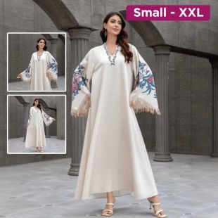 Embroidered V-Neck Abaya For Women