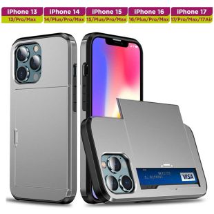 غطاء حماية مع حافظة بطاقات بالسحب لأجهزة أيفون