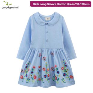 فستان قطن بأكمام طويلة للبنات 110-120 سم