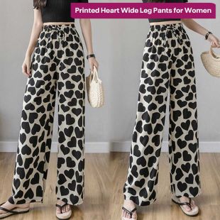 Printed Heart Wide Leg Pants for Women