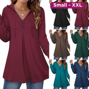 Button Down V-Neck Hooded Sweatshirt for Women
