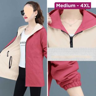 Women’s Reversible Jacket with Front Zipper and Hood