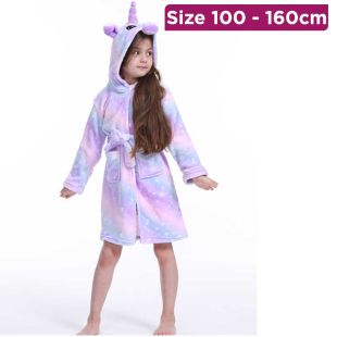 روب حمام بغطاء رأس تصميم يونيكورن للبنات