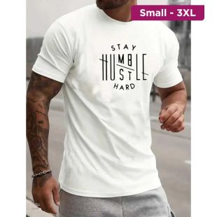 Men's Casual Stay Hustle Hard Print T-Shirt
