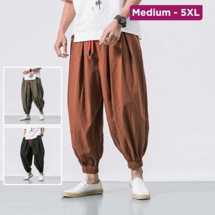 Plain Wide Leg Trousers with Elastic Waist For Men