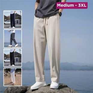 Linen Wide Leg Loose Fit Casual Trousers For Men