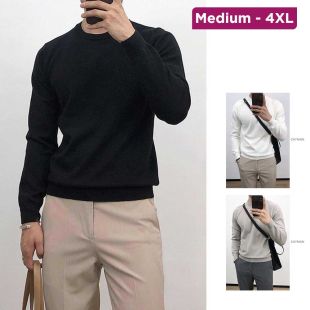 تيشيرت محبوك برقبة دائرية وأكمام طويلة للرجال