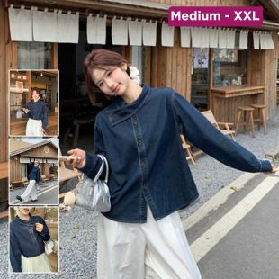 French Design Long Sleeve Denim Shirt for Women