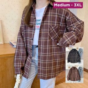 Loose Plaid Long Sleeve Shirt for Women