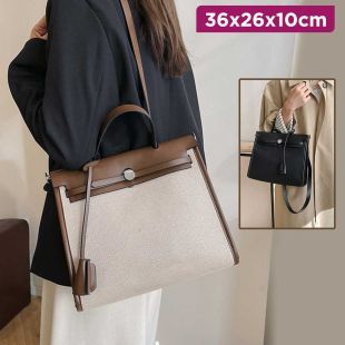 Women's Canvas Tote Shoulder Handbag - 36 x 29 x 10 cm