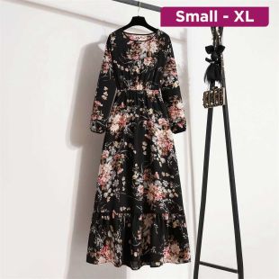 Sophisticated Long Printed Chiffon Dress for Women