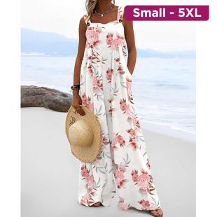 Pink Flowers Sleeveless Summer Jumpsuit For Women