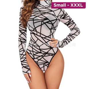 Lace See-Through Long Sleeve Bodysuit for Women