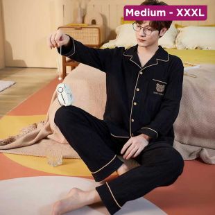 Men’s Cotton Pajama Set with Cute Bear Design