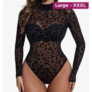 Luxurious Lace See-Through Long Sleeve Bodysuit for Women