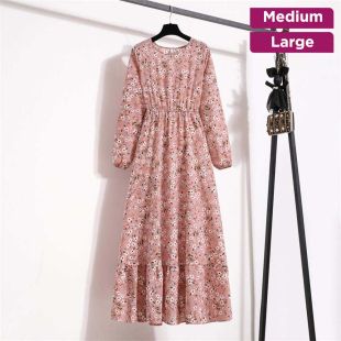 Long Printed Chiffon Dress for Women