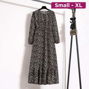 Deluxe Long Printed Chiffon Dress for Women