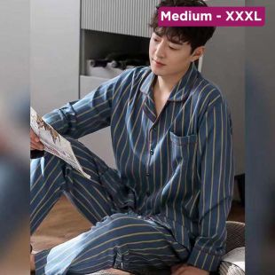 Men’s Cotton Pajama Set with Stripes Design