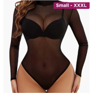 Stylish Lace See-Through Long Sleeve Bodysuit for Women