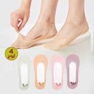 جوارب غير مرئية مانعة للانزلاق بألوان متنوعة للسيدات - 4 أزواج