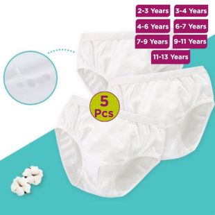 Pure Cotton White Briefs for Boys - 5Pcs