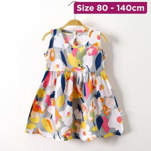 Gray Red Floral Summer Cotton Dress