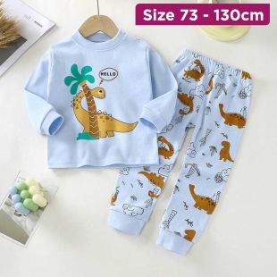 Cotton Pajama Set with Dinosaur and Tree Prints for Boys