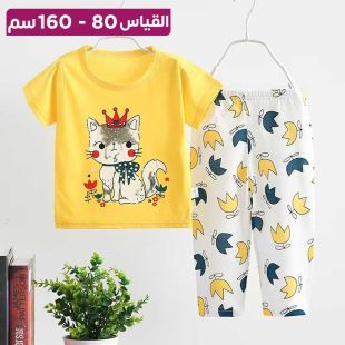 بيجامة صيفية بأكمام قصيرة وتصميم كرتوني