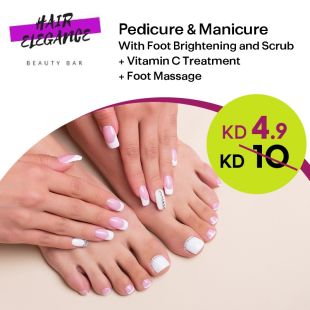 Pedicure Manicure + Foot Freshness & Scrub + Vitamin C + Foot Massage at Hair Elegance Salon 