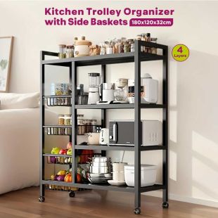 4 Layers Kitchen Trolley Organizer with Side Baskets