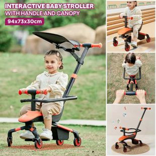 Interactive Baby Stroller with Handle and Canopy