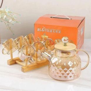 طقم غوري شاي زجاجي وأكواب 7 قطع