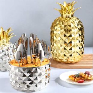 طقم أدوات مائدة أنيق 24 قطعة بتصميم على شكل أناناس