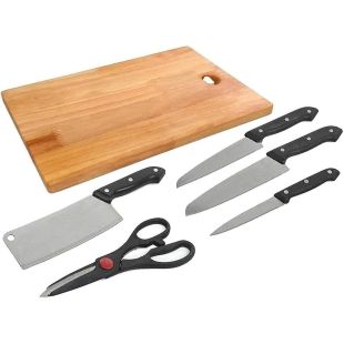 Wooden Chopping Board with 4 Knives and Scissors