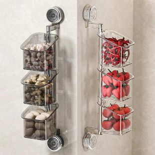 3-Tier Wall-Mounted Storage Organizer with Suction Cups 2Pcs