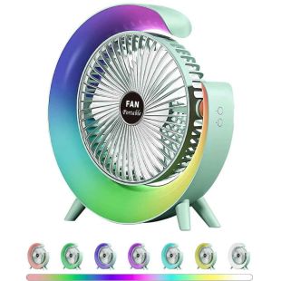 Rechargeable Desk Fan with 7 Color LED Lights