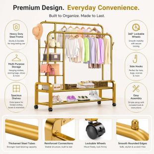 5 Shelves Double Metal Clothes Organizer  with Hangers