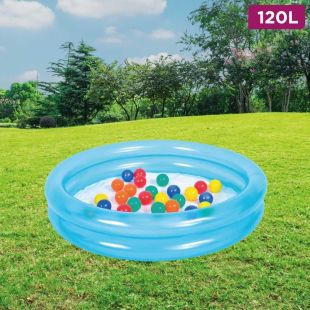 Inflatable Kids Pool with 2 Rings 120L Capacity and 25 Balls